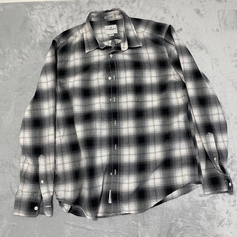 American Eagle Seriously Soft Flannel XL Black/White Plaid 100% Cotton
